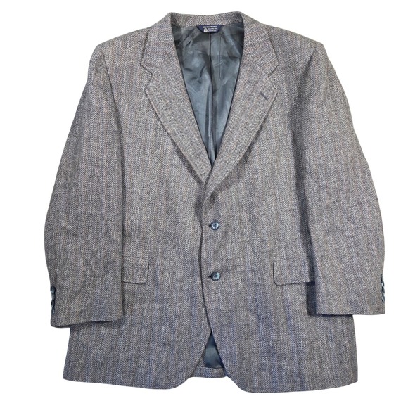 Vtg Kuppenheimer Mens Wool Herringbone Blazer Jacket Gray Blue Tan 48 Career